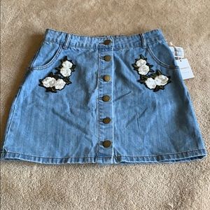 jean skirt with flower patches